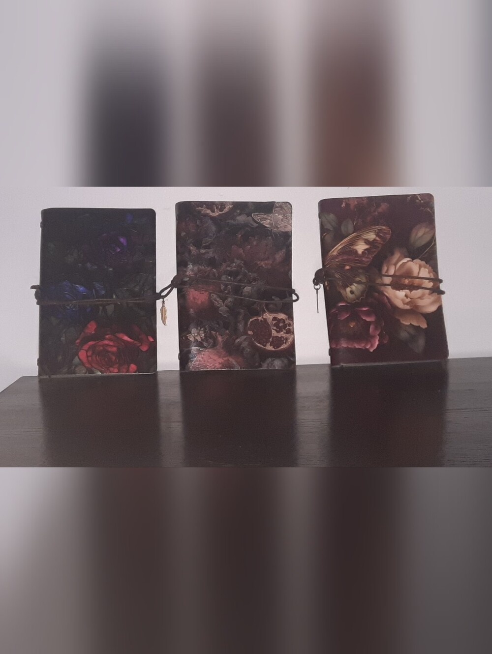 Floral Leather Travel Journals - Dark Rose & Burgundy Designs (Set of 3)
